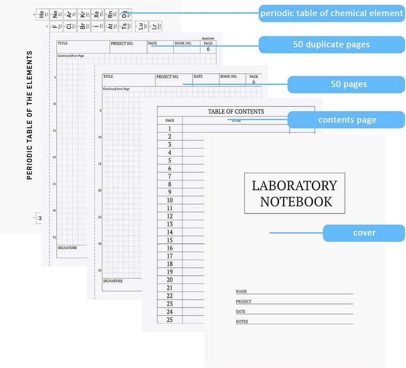 suituts 2 Pack Carbonless Chemistry Lab Notebook, 8.5X11 Inch Students Lab Notebook for Scientific/Physic/Biology, 50 Sets Per Pack, 4x4 Square Grid (White) - Image 3